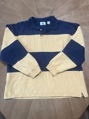 Heavyweight Rugby Polo long sleeved Fleece lined yellow and blue striped top XL