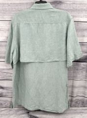 CARIBBEAN LINEN BLEND BUTTON FRONT VENTED FISHING SHIRT Men’s Size Large GREEN