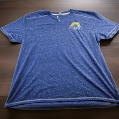 Live & Tell Happy Logo Blue Super Soft Henley T-shirt Mens 2XL