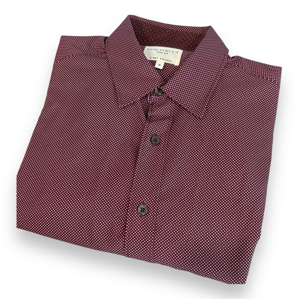CON.STRUCT Construct Button Up Shirt Slim Fit Stretch Pattern Mens Size M Red