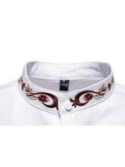 Button Up Embroidered Off White Classic Long Sleeve Henley Shirt Premium Dress T