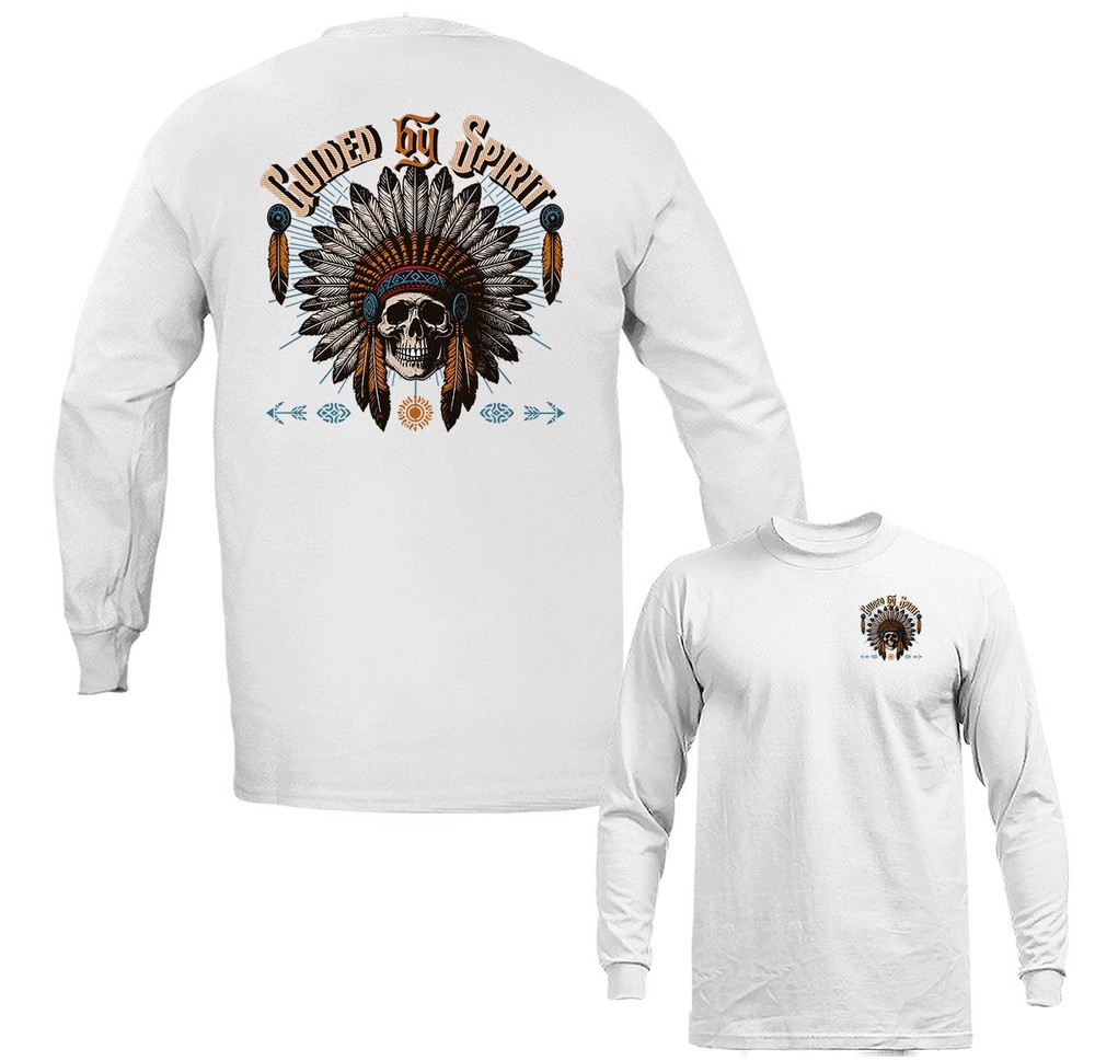 Native American Indian Skull Skeleton Face Tribal Warrior Long Sleeve Shirt