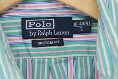 Vintage Ralph Lauren Striped Shirt Mens Size L Green Custom Fit Short Sleeve