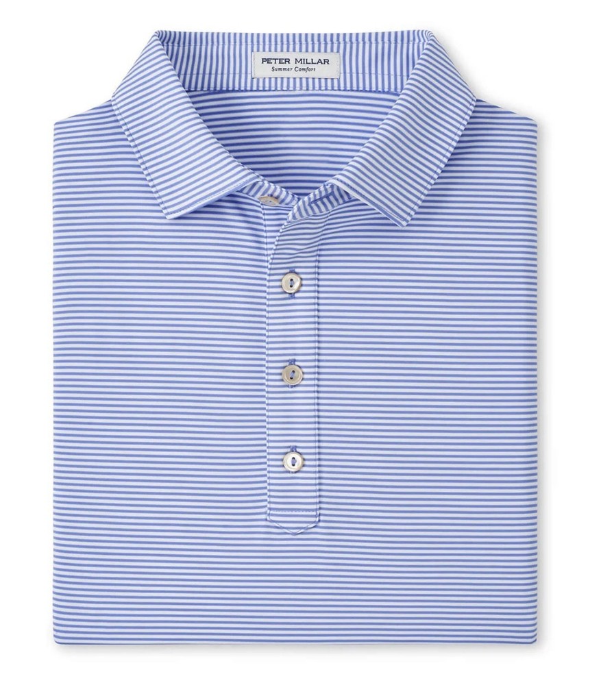PETER MILLAR FEATHERWEIGHT STRIPE JERSEY POLO SEAPORT BLUE XL NWT $108
