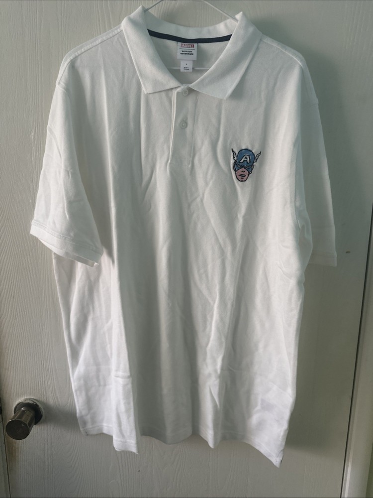 Amazon Essentials x Marvel Captain America Embroidered Piqué Polo Shirt Size L