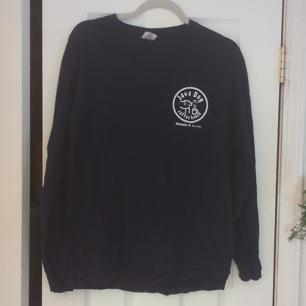 Java Dog Coffee House Men’s Black Long Sleeve Graphic Crewneck T-Shirt M