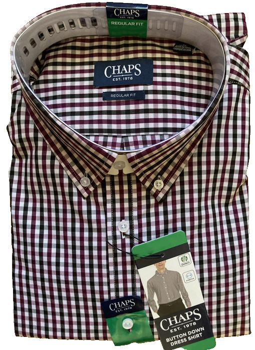 Chaps Men’s Regular Fit Button-Down Dress Shirt, Red, M (15-15.5, 34/35)