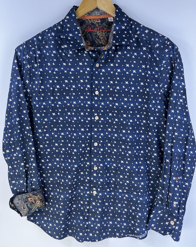 Robert Graham X Marks the Spot Button Down Shirt Size XL Blue Flip Cuffs