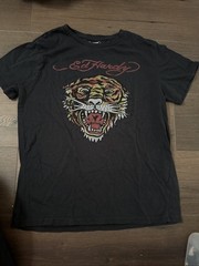 Ed Hardy Tiger Graphic T Shirt Womens Medium Black Rhinestone Tee