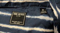 Todd Snyder Men’s Medium Indigo Blue Tie Dye Vertical Stripe Short Sleeve Button