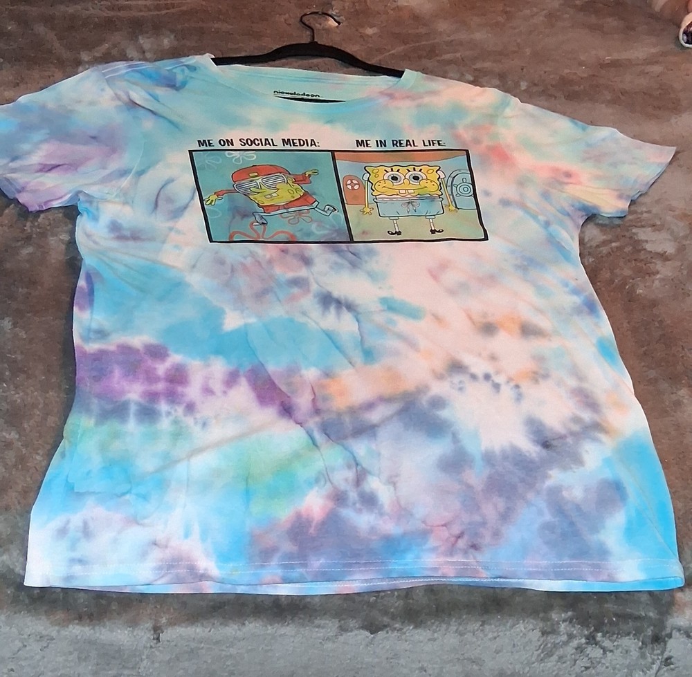 Nickelodeon SpongeBob SquarePants Tie-Dye Multicolor Crew Neck T-Shirt Men’s M/L