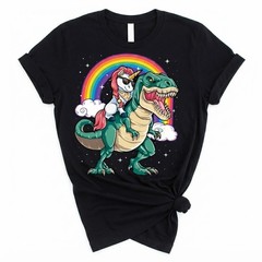 Unicorn Dinosaur T Rex Rainbow Unicorn Black T-Shirt
