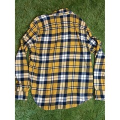American Eagle Button Down Mens Large Yellow Heritage Flannel Plaid Long Sleeve