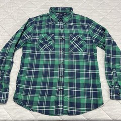 American Eagle Flannel Shirt Mens Large Green Blue Plaid Outdoor Classic Tartan
