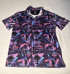 Lofty Llama Miami Slice Performance Polo Shirt Men’s XL Retro Vaporwave Golf