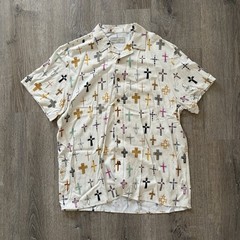 MAISON ARTICLE Button Down Shirt AOP Religious Cross Pendant Men’s XL