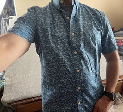 Men’s Medium Short Sleeve Button Fish Jellyfish Octopus Aloha Shirt Blue Ocean
