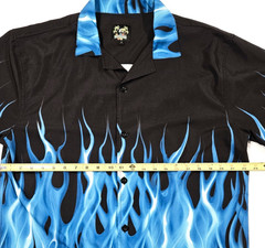 Benny’s Blue Flame Button Front Hawaiian Shirt Men’s M Short Sleeve