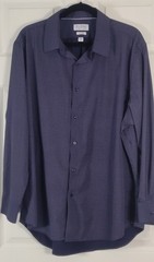 Bill Blass Essentials Fitted Dress Shirt Men’s 2XL 18-18.5 Blue Geometric Button