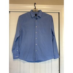 Gap Mens Blue White Grid Pattern Button Down Shirt Long Sleeve Cotton Size L