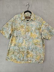 Basic Options Mens Large Artwear Aztec Button Up Multicolor Tye Dye Short Sleeve