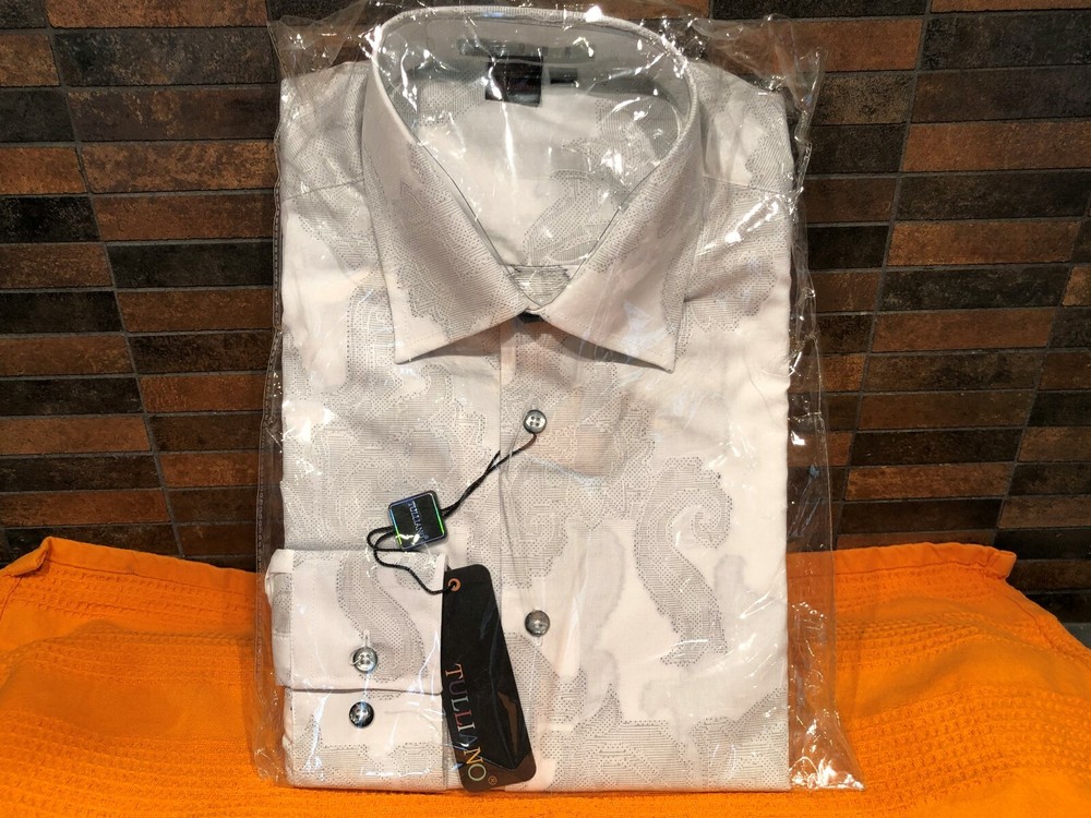 Tulliano Men’s Size Small White Textured Embroidered Long Sleeve Shirt NWT
