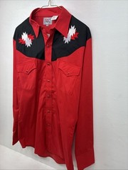 New Men’s ELY Diamond Red Designed Long Sleeve Pearl Snap Medium DD-100