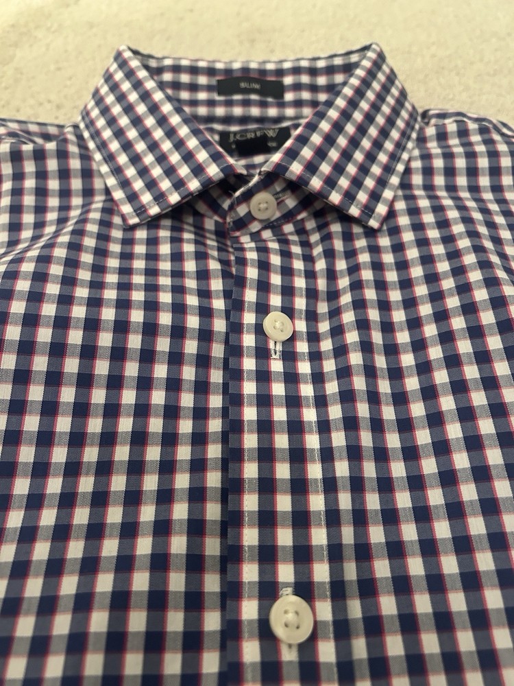 J.CREW Navy Gingham Button-Down Medium Cotton Poly