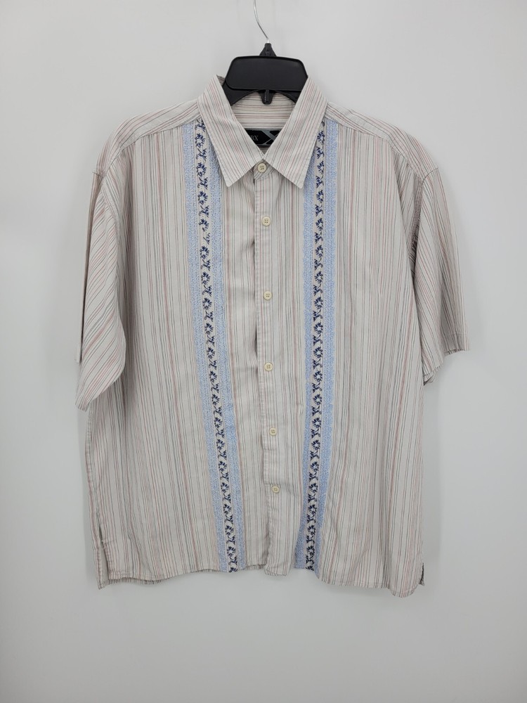 MBX Shirt Mens XL Ivory Stripe Embroidered Short Sleeve Streetwear Y2K Bowling
