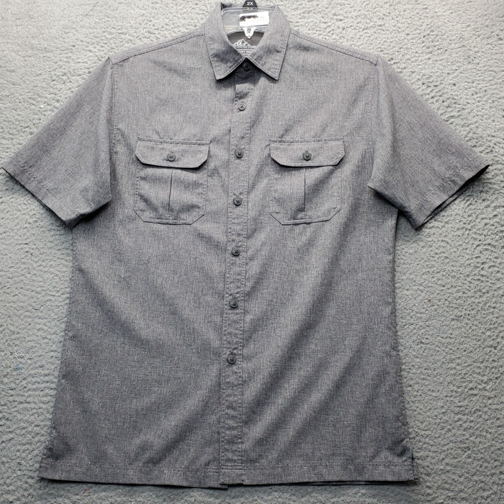 Croft & Barrow Button-Up Shirt Men Small Gray Quick Dry Slit Detail Chest Pocket