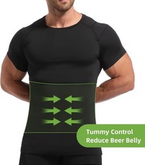 Mens Compression Undershirt Slimming Body Shaper Tummy Control Back Support