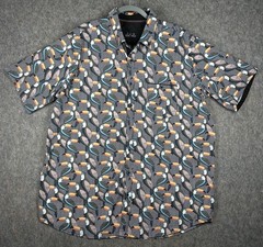 Public Record Parrot Print Button Up Shirt 2XL Black Striped Tropical AOP