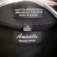 Amanti Italian Style Men’s Black Button Up Dress Shirt Size 19 36/37