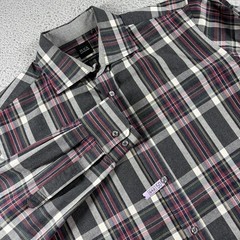 Black Saks Fifth Ave Modern Classic Fit Shirt Mens Large Plaid Black Red