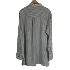 Donna Karan Black Label Men’s Medium Linen Luxe Button Up Gray Cream Striped