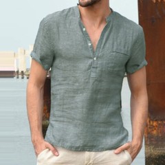 Men’s Work Clothes Half Open Collar Polo Fashion Loose Lapel Five Sleeve T-shirt