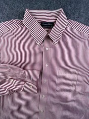 Executive Collection Hand Tailored Tom James Red Striped Button Up Long Sleeve