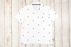 NAUTICA WHITE LARGE PERFORMANCE DECK CLASSIC FIT USA FLAG PRINT POLO SHIRT