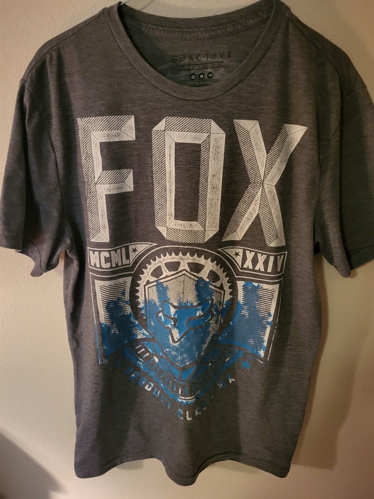 Fox Active Training Slim M Gray T Shirt S Sleeve 28 L 20 Across Front Chest Pit