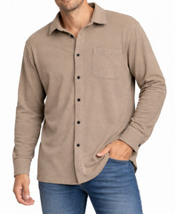 COOFANDY Men Beige Taupe Button Front Long Sleeve Stretch Shirt Pocket Size XL