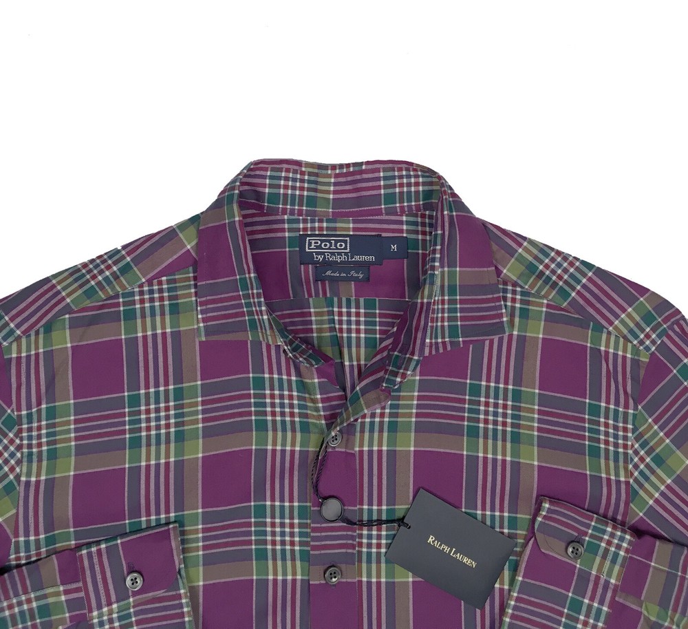 NEW $265 Polo Ralph Lauren Shirt! Purple Green & White Plaid Made in Italy