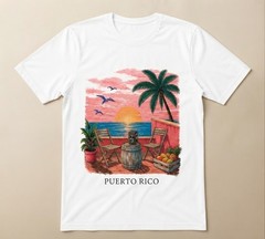 Puerto Rico Sunset Beach Tropical Vacation Graphic Tee White T-shirt