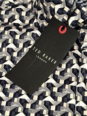 $175 NEW TED BAKER LONDON DRESS SHIRT L / 17 43 GEOMETRIC BLUE WHITE BEIGE