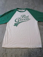 Vintage Pat Green Anvil Shirt Mens Medium White Green Raglan 3/4 Sleeve Baseball