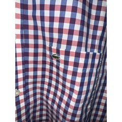 Lacoste Mens Gingham Check Button Down Shirt Modern Fit Navy Red White Size 44