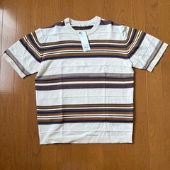 GU Washable Multi-Border Sweater Half Sleeve OFF WHITE S