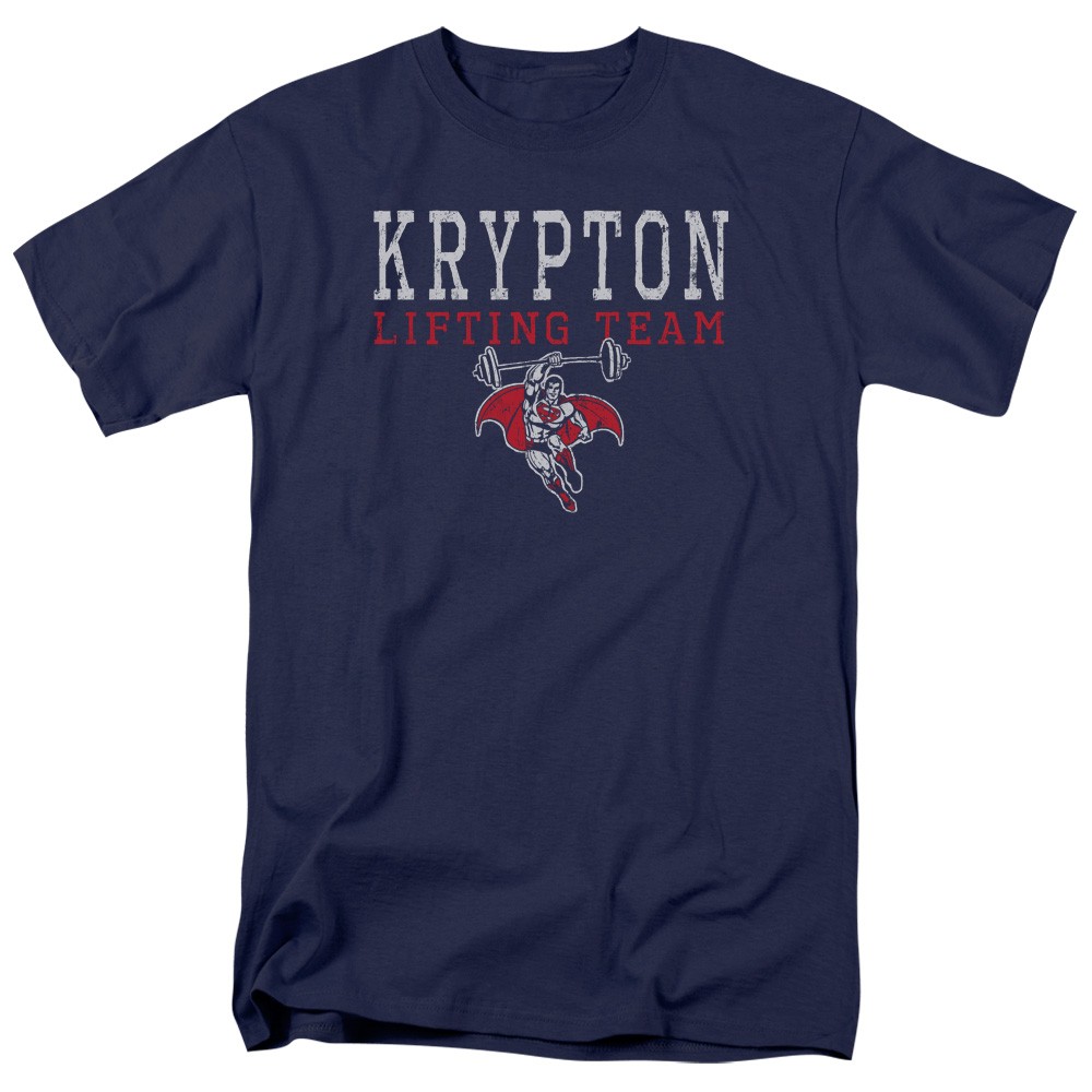 Superman Krypton Lifting Team DC Comics Licensed Adult T-Shirt