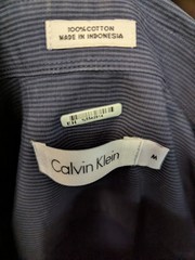 M – Calvin Klein Collection Solid Dark Blue Button-Up Shirt Woven Long Sleeve