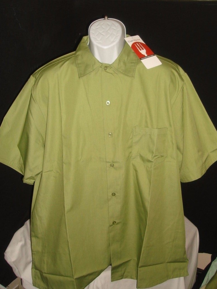 Chef Works Solid Green Cotton/Poly Blend S/S Button Ft. Shirt Sz. XL No Logos