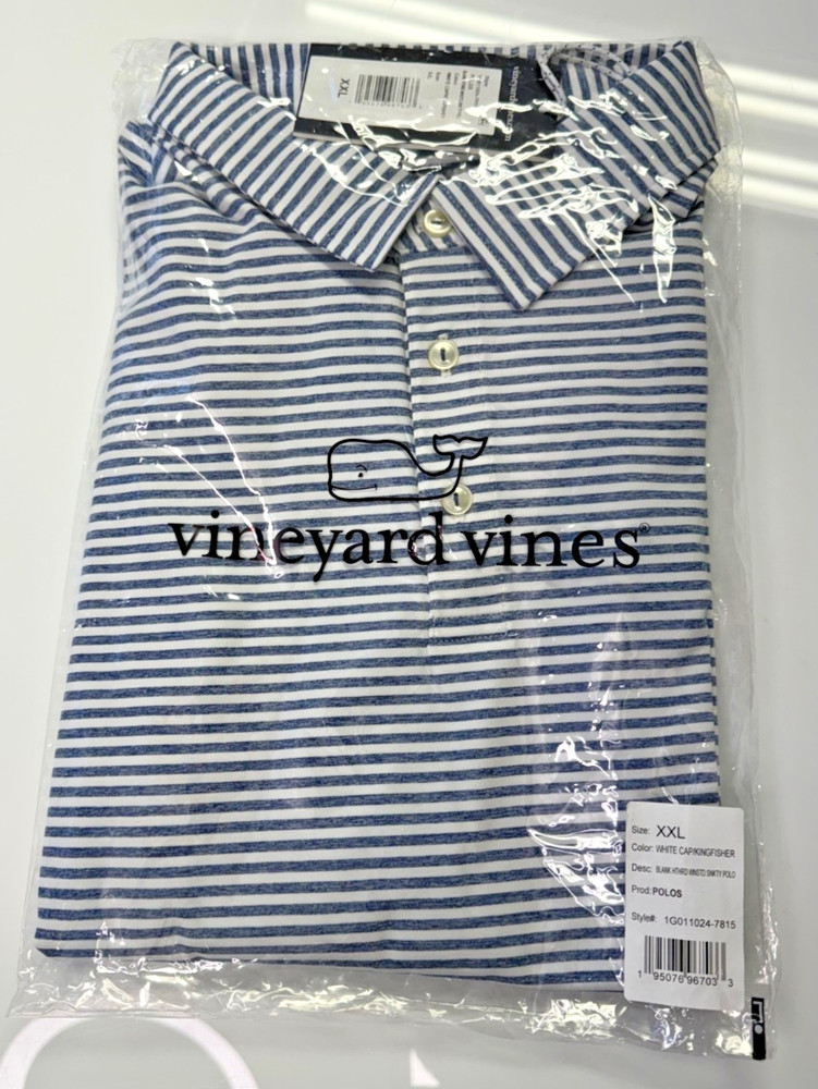 Vineyard Vines Striped Winstead Sankaty Polo – XXL Navy Blue & White Mens Shirt